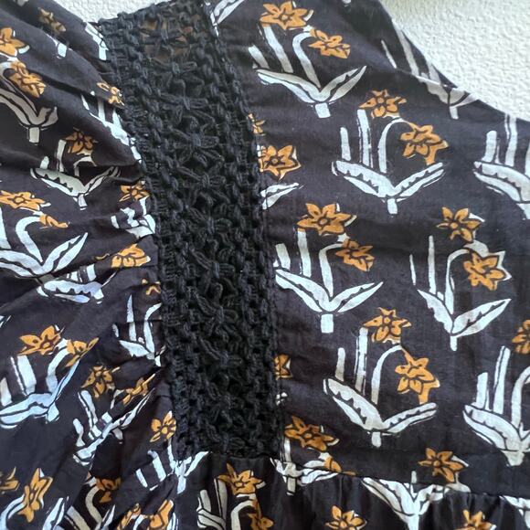 dRA Los Angeles Anthropologie Floral Black Gold layered Puff Sleeve Tops M Boho - Picture 4 of 7